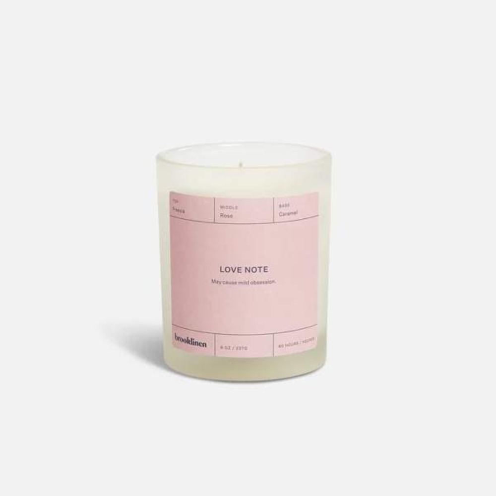 BROOKLINEN Love Notes Glass Jar Candle 8 oz Pink Scented Soy Coconut Wax Blend